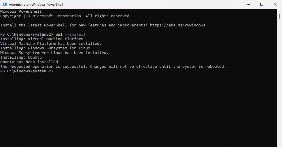 PowerShell after WSL has been enabled