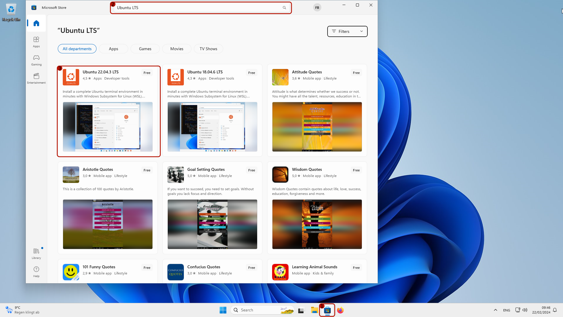 Searching Ubuntu LTS in the Windows Store