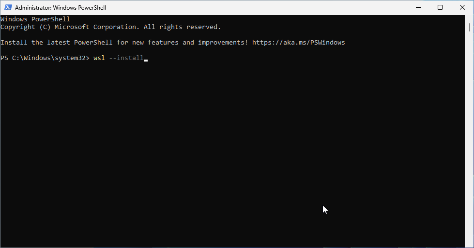 PowerShell terminal opened as administrator