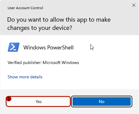 Confirmation to run PowerShell as admin