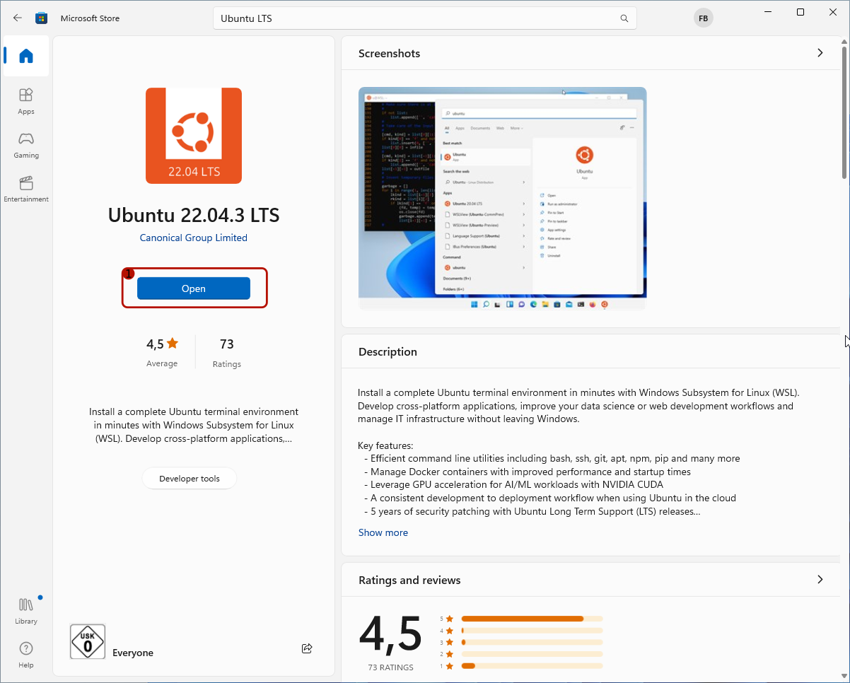 The Windows Store App has completed installing Ubuntu LTS